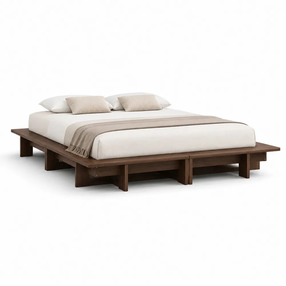 Bettgestell Plattformbett 180 x 200 cm Gesamtmaß 210 x 218 x 25 cm Holzwerkstoff Walnussbraun rechteckig ohne Kopfteil