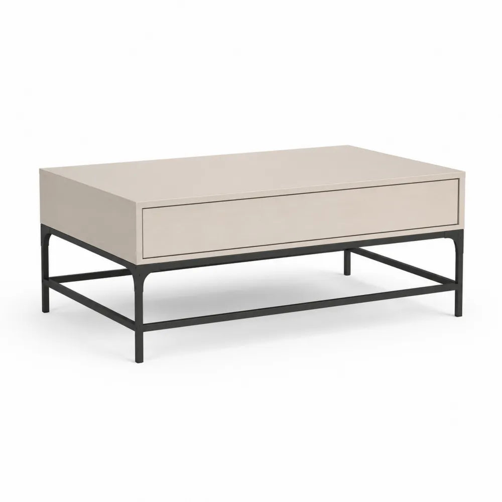 Rechteckiger Couchtisch 120 cm x 60 cm x 40 cm MDF Schwarz Metallgestell Beige mit Schublade