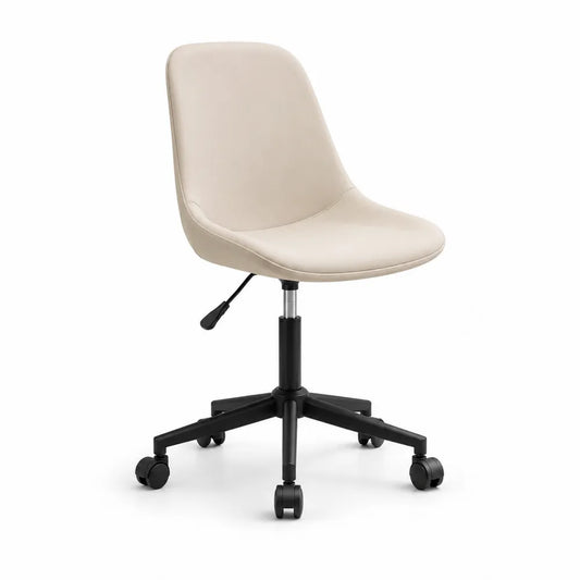 Bürostuhl Drehstuhl mit Rollen höhenverstellbar ohne Armlehnen PU Kunstleder Beige Schwarz 60 cm 60 cm 78-88 cm