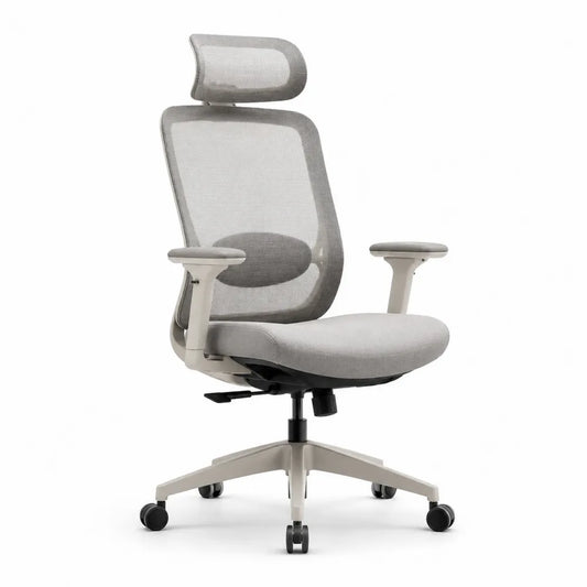 Bürostuhl ergonomisch Netzrücken Kopfstütze Armlehnen Drehstuhl Rollen Höhenverstellbar Grau Weiß Schwarz 65 cm x 65 cm x 115-125 cm