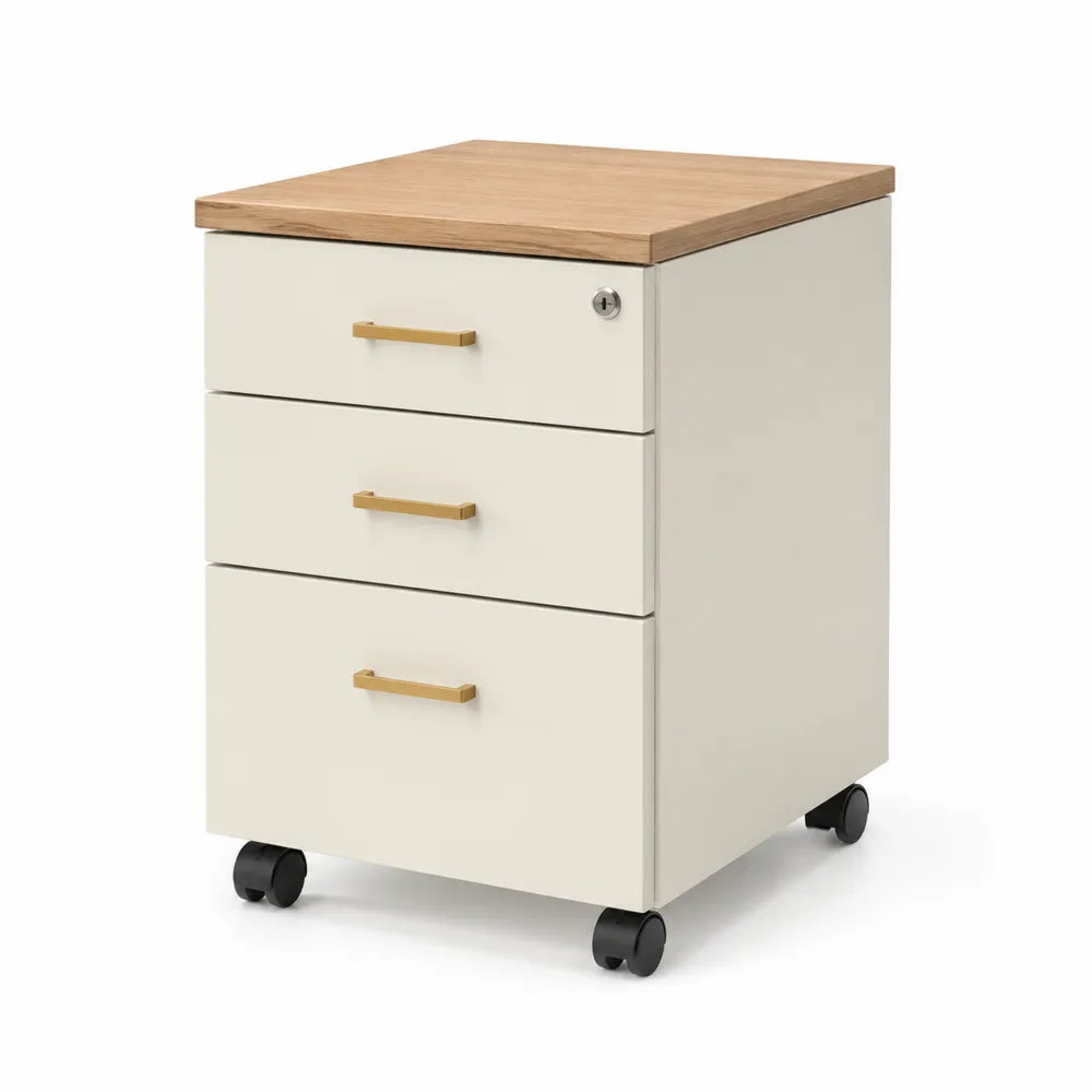 Büro Rollcontainer 3 Schubladen mit Rollen Holzwerkstoff Naturholz Weiß 40 cm x 50 cm x 60 cm