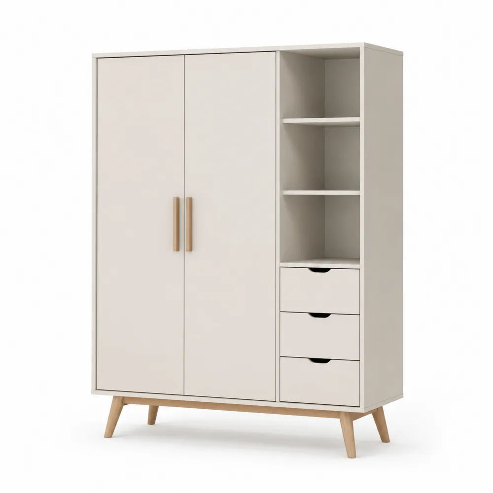 Kleiderschrank 120 x 50 x 180 cm rechteckig Beige Holzwerkstoff mit 2 Türen offenen Fächern und 3 Schubladen