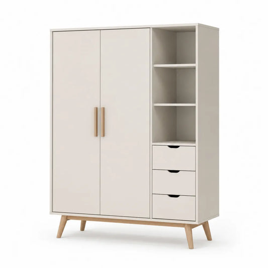 Kleiderschrank 120 x 50 x 180 cm rechteckig Beige Holzwerkstoff mit 2 Türen offenen Fächern und 3 Schubladen