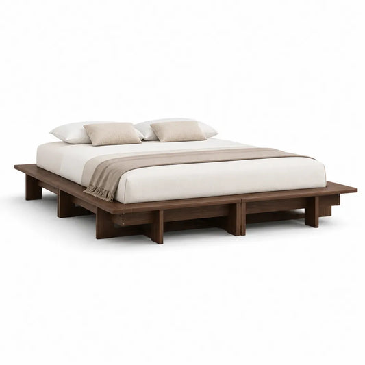 Bettgestell Plattformbett 180 x 200 cm Gesamtmaß 210 x 218 x 25 cm Holzwerkstoff Walnussbraun rechteckig ohne Kopfteil
