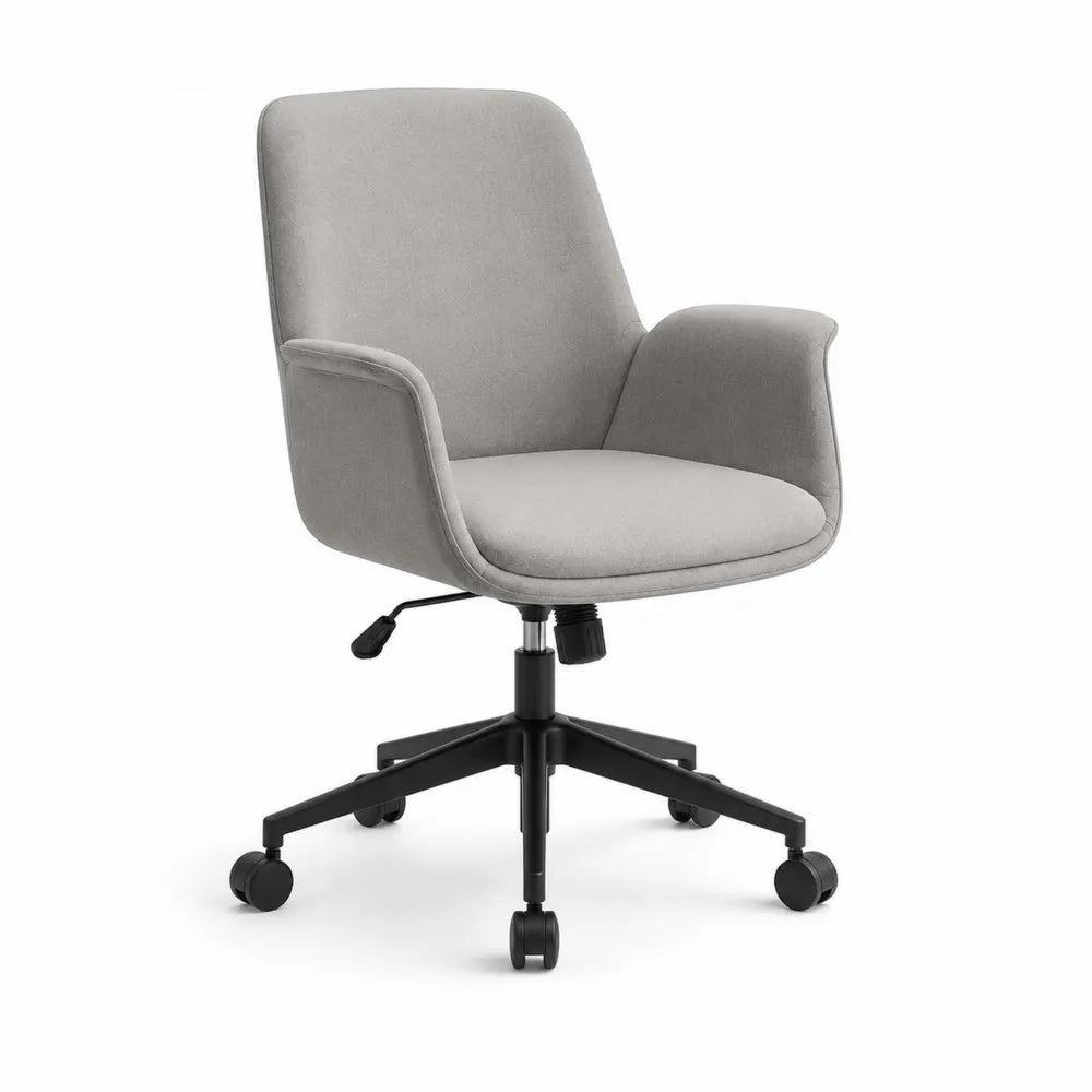 Bürostuhl Drehstuhl mit Armlehnen Stoffbezug Grau Höhenverstellbar Metallgestell Schwarz 58 x 58 x 80–90 cm