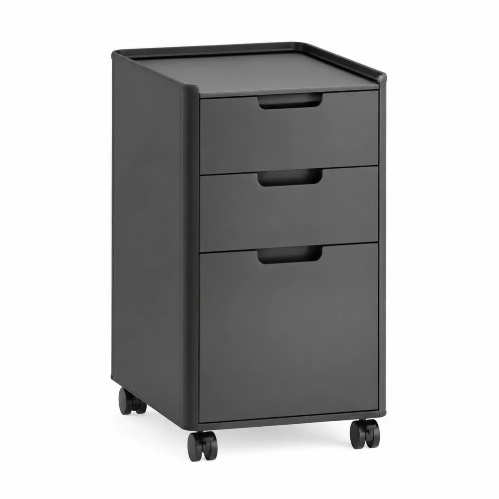 Büro Rollcontainer mit 3 Schubladen auf Rollen MDF Holzwerkstoff Schwarz Grau 40 cm 45 cm 60 cm