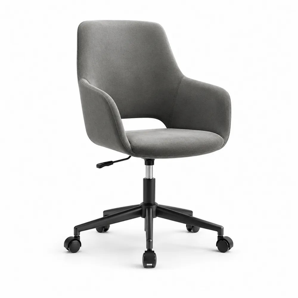 Bürostuhl Drehstuhl mit Armlehnen Stoffbezug Grau Höhenverstellbar mit Rollen Schwarz 58 x 58 x 80–90 cm